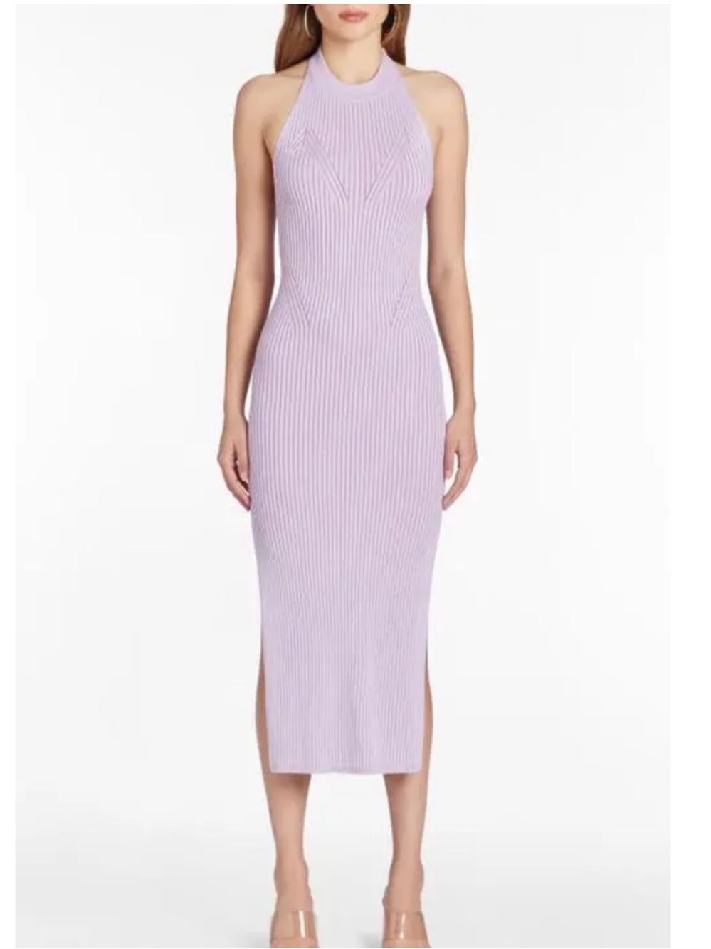 Amanda Uprichard Purple Taos Rib Knit Halter Midi Dress Bodycon Size S